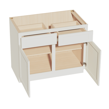TW - B42: Creamy White Shaker 42" 2 Drawers 2 Doors Standard Base Cabinet - NextCabinets