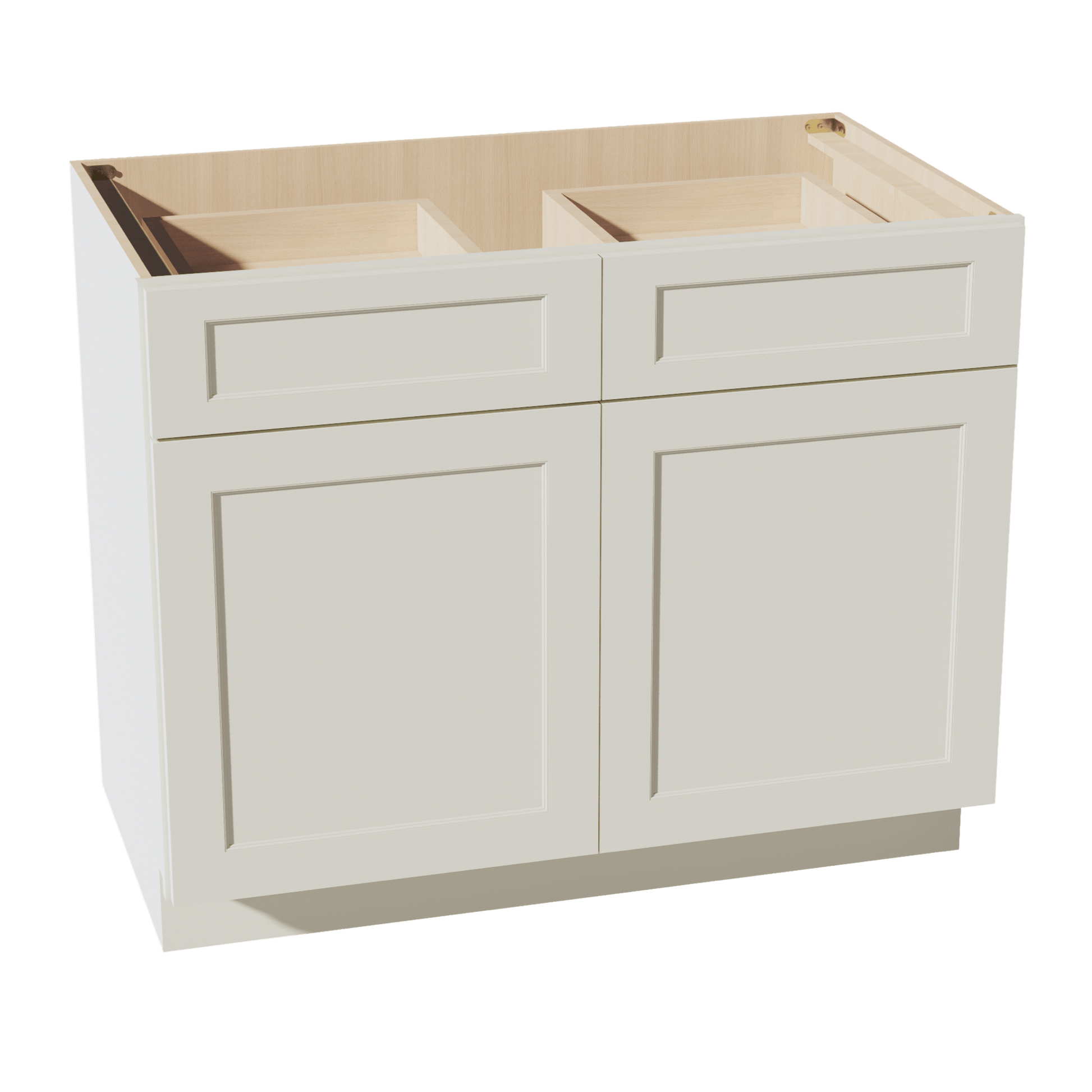 TW - B42: Creamy White Shaker 42" 2 Drawers 2 Doors Standard Base Cabinet - NextCabinets
