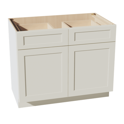 TW - B42: Creamy White Shaker 42" 2 Drawers 2 Doors Standard Base Cabinet - NextCabinets