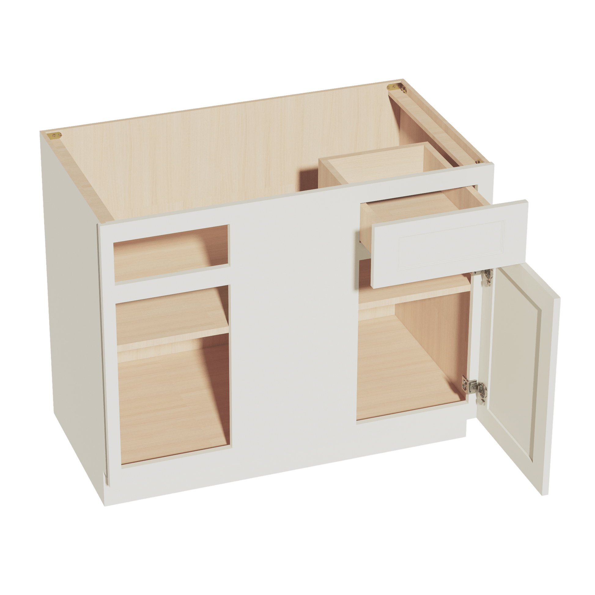 TW - BBC42/45: Creamy White Shaker 42" 1 Door - 1 Drawer Blind Corner Base Cabinets - NextCabinets