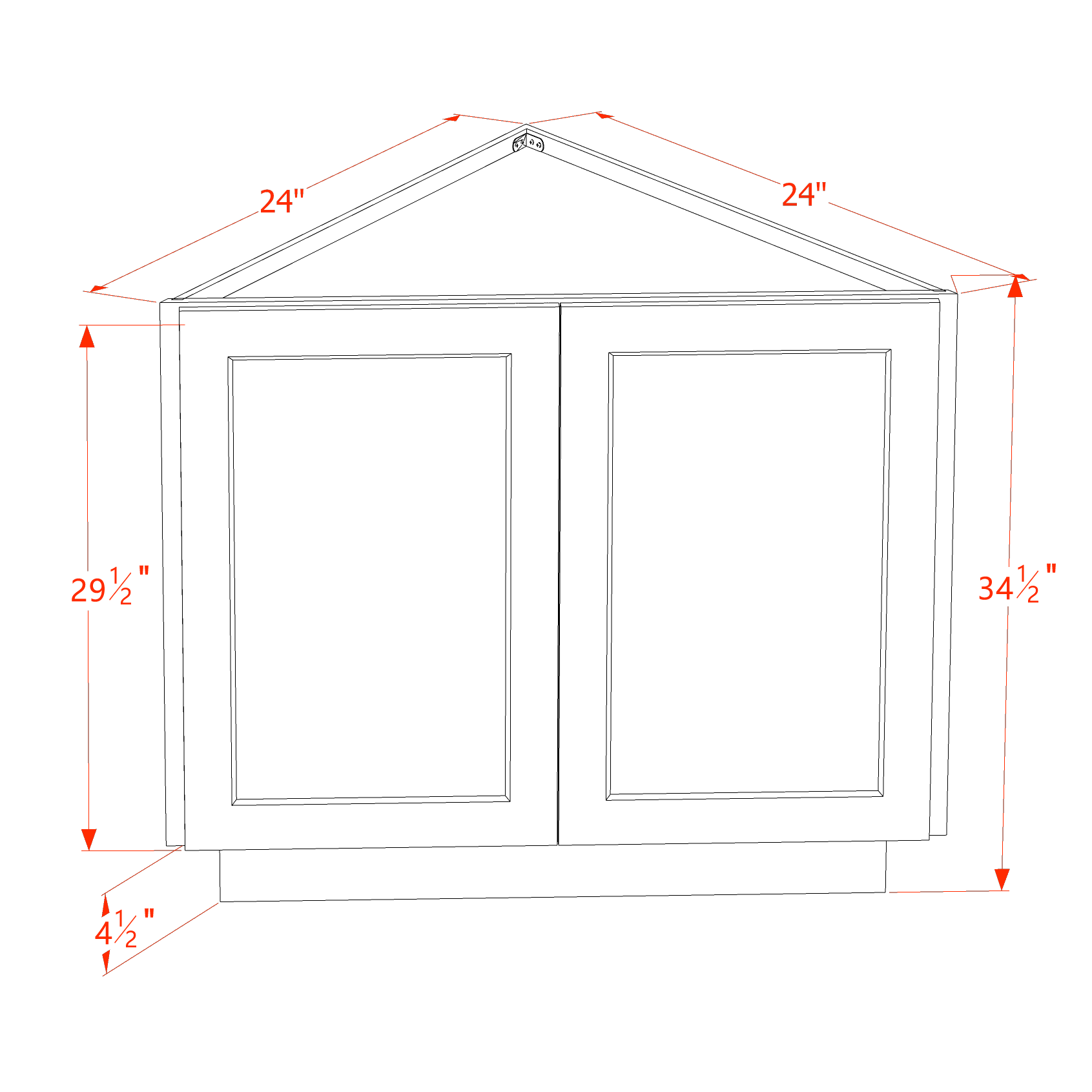 TW - BEC24: Creamy White Shaker 24" 2 Full Height Door Angled End Base Cabinets - NextCabinets