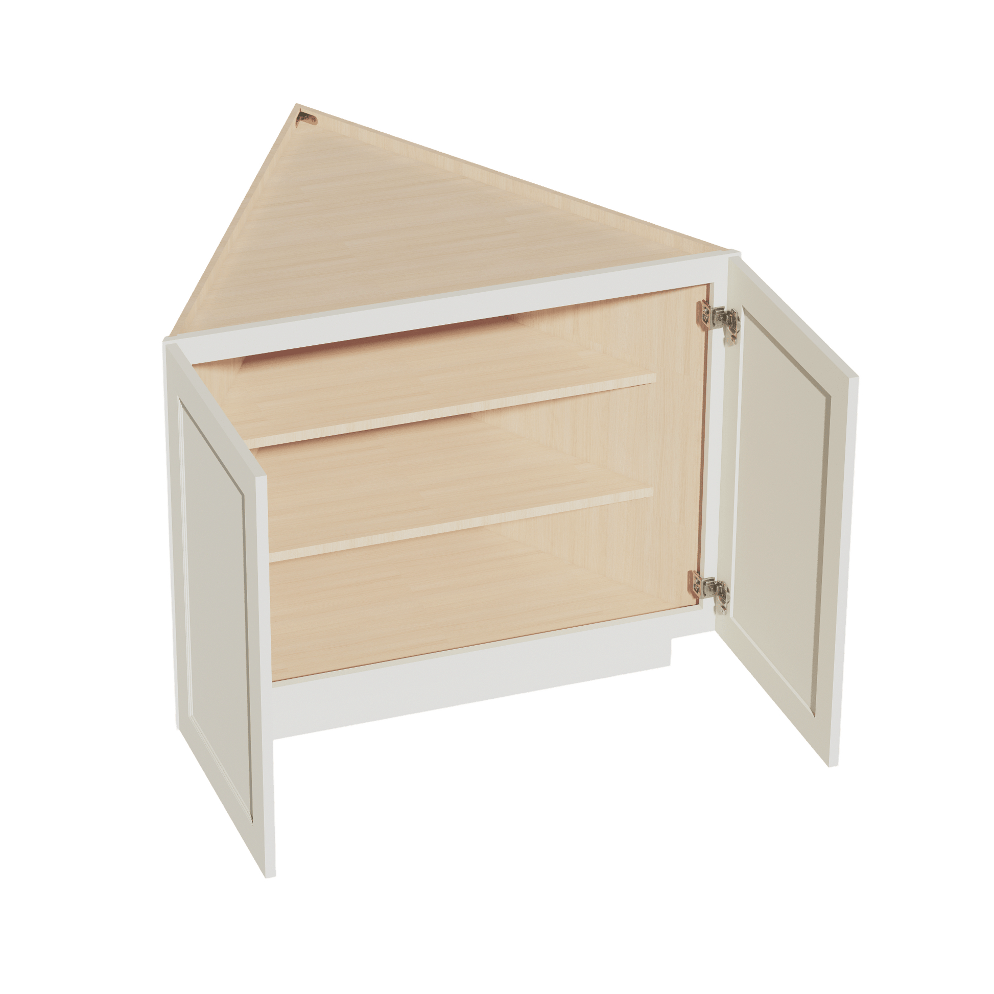 TW - BEC24: Creamy White Shaker 24" 2 Full Height Door Angled End Base Cabinets - NextCabinets