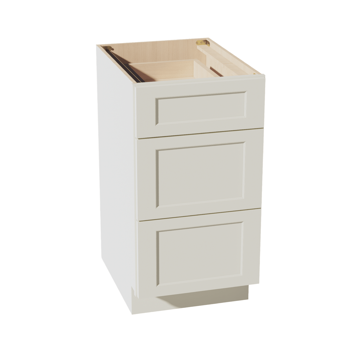 TW - DB18: Creamy White Shaker 18" 3 Drawers Base Cabinet - NextCabinets