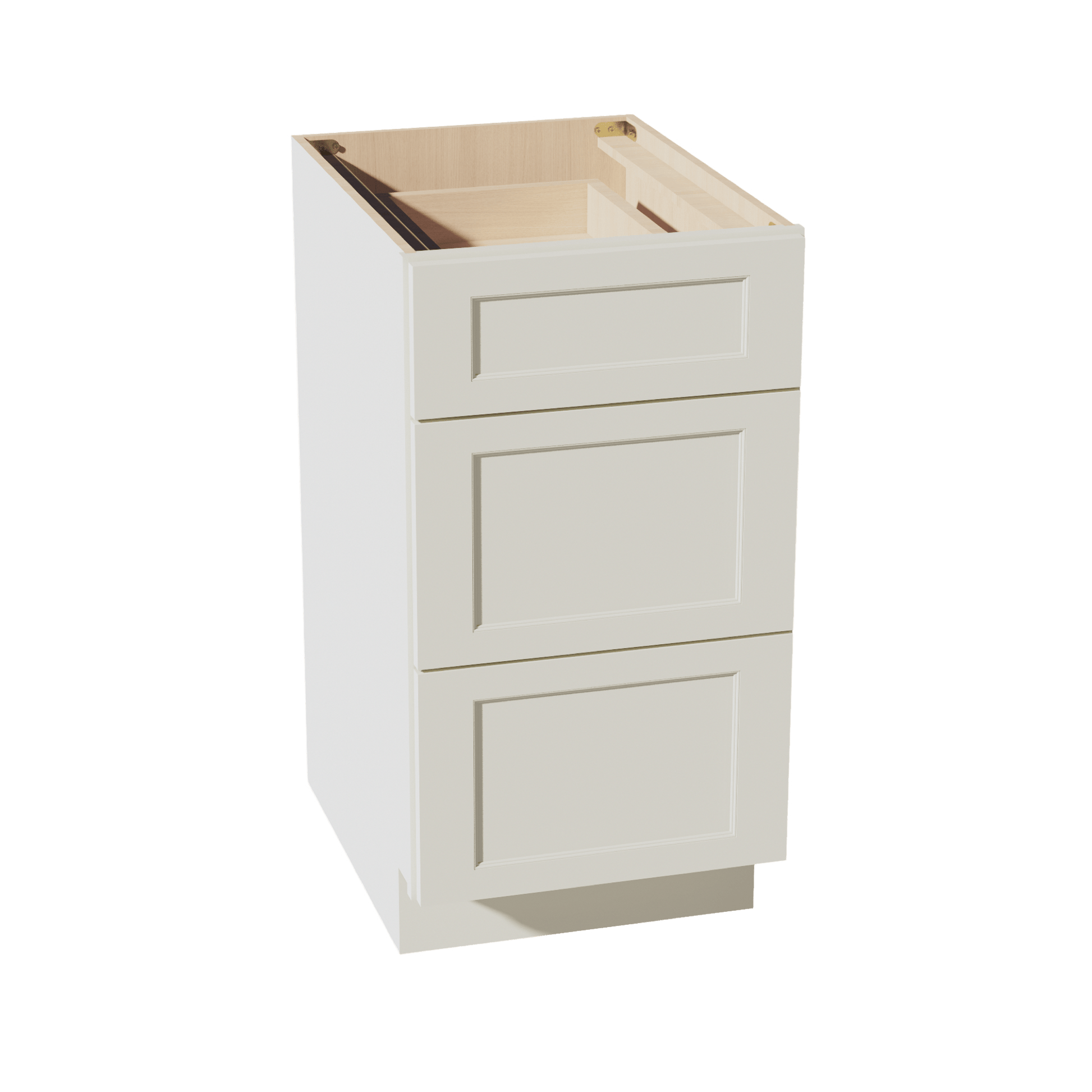 TW - DB18: Creamy White Shaker 18" 3 Drawers Base Cabinet - NextCabinets