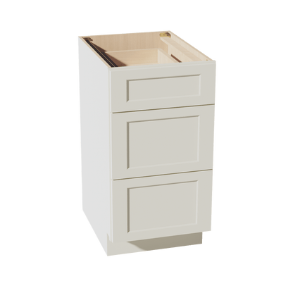 TW - DB18: Creamy White Shaker 18" 3 Drawers Base Cabinet - NextCabinets
