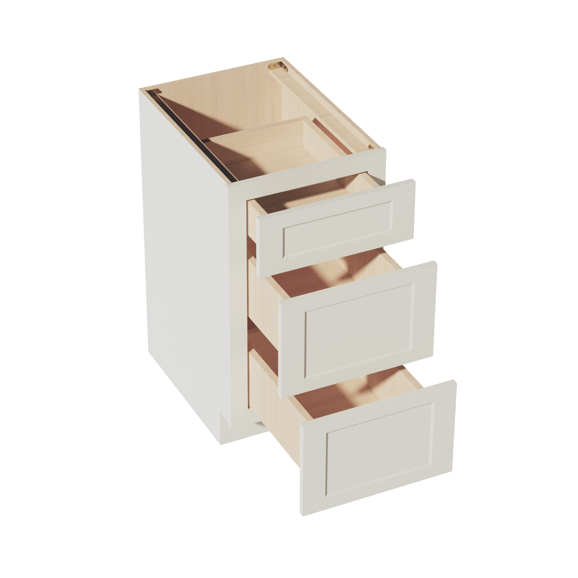 TW - DB18: Creamy White Shaker 18" 3 Drawers Base Cabinet - NextCabinets