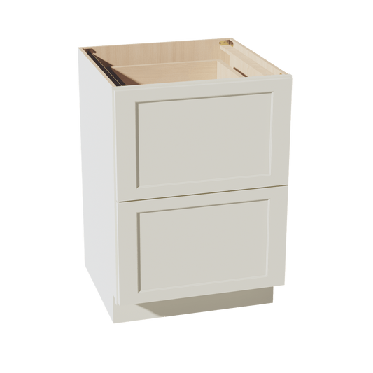 TW - DB24 - 2: Creamy White Shaker 24" 2 Drawers Base Cabinet - NextCabinets