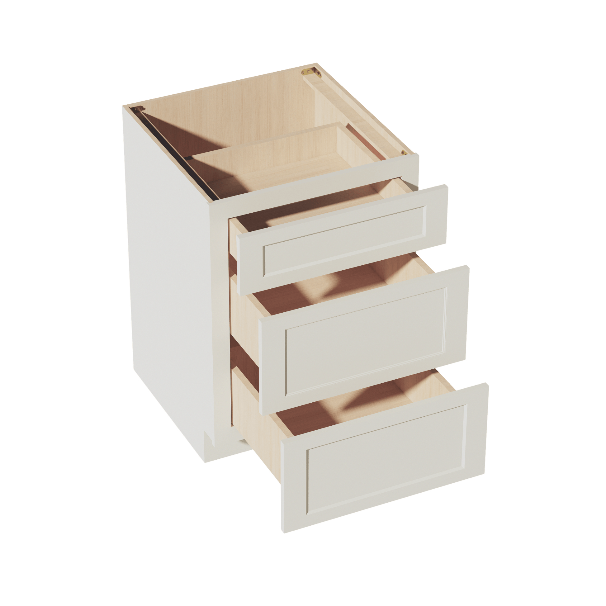 TW - DB24: Creamy White Shaker 24" 3 Drawers Base Cabinet - NextCabinets