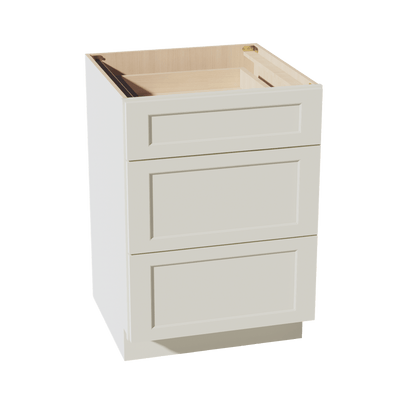 TW - DB24: Creamy White Shaker 24" 3 Drawers Base Cabinet - NextCabinets