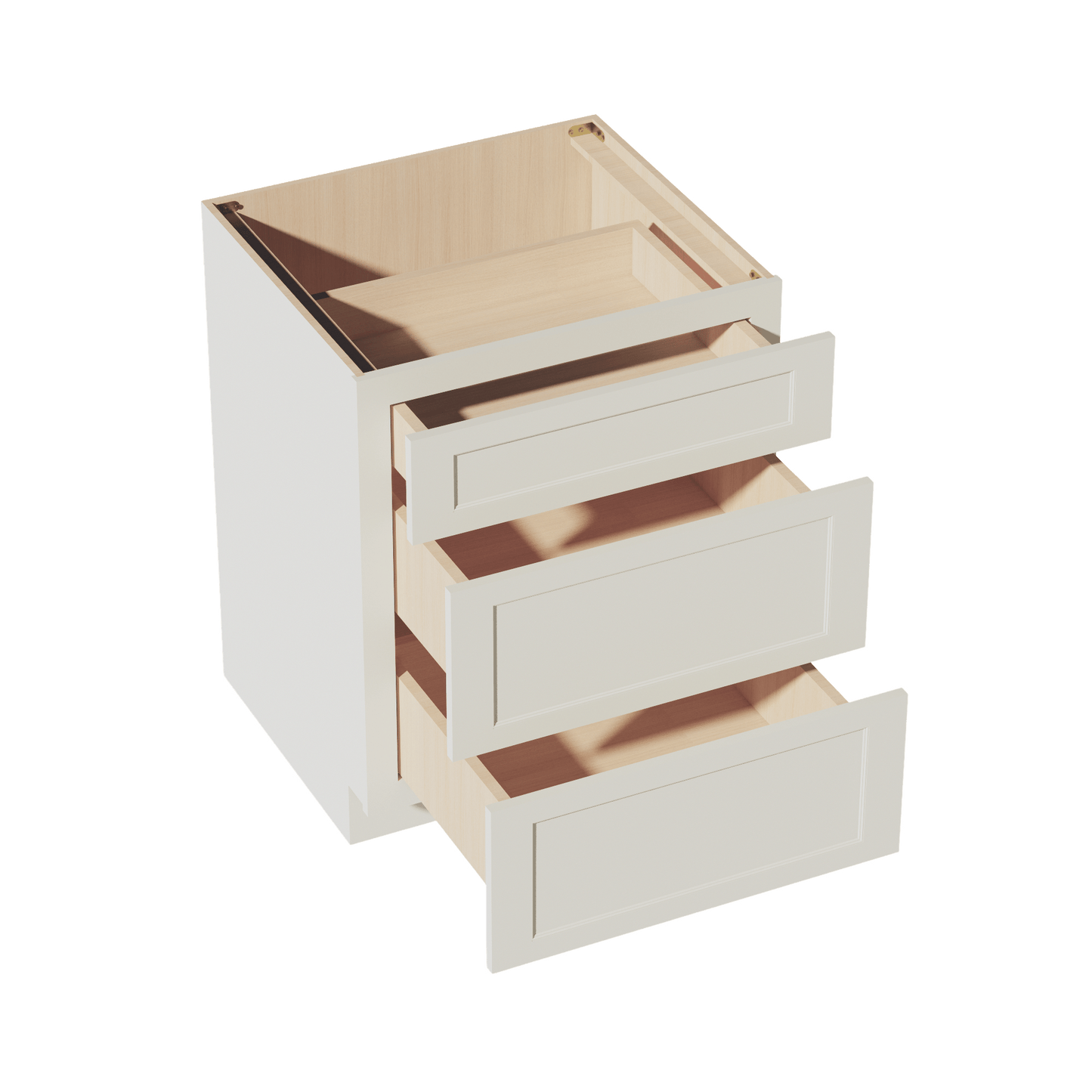 TW - DB27: Creamy White Shaker 27" 3 Drawers Base Cabinet - NextCabinets