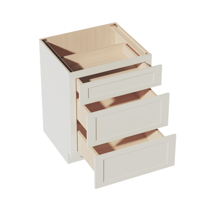 TW - DB27: Creamy White Shaker 27" 3 Drawers Base Cabinet - NextCabinets