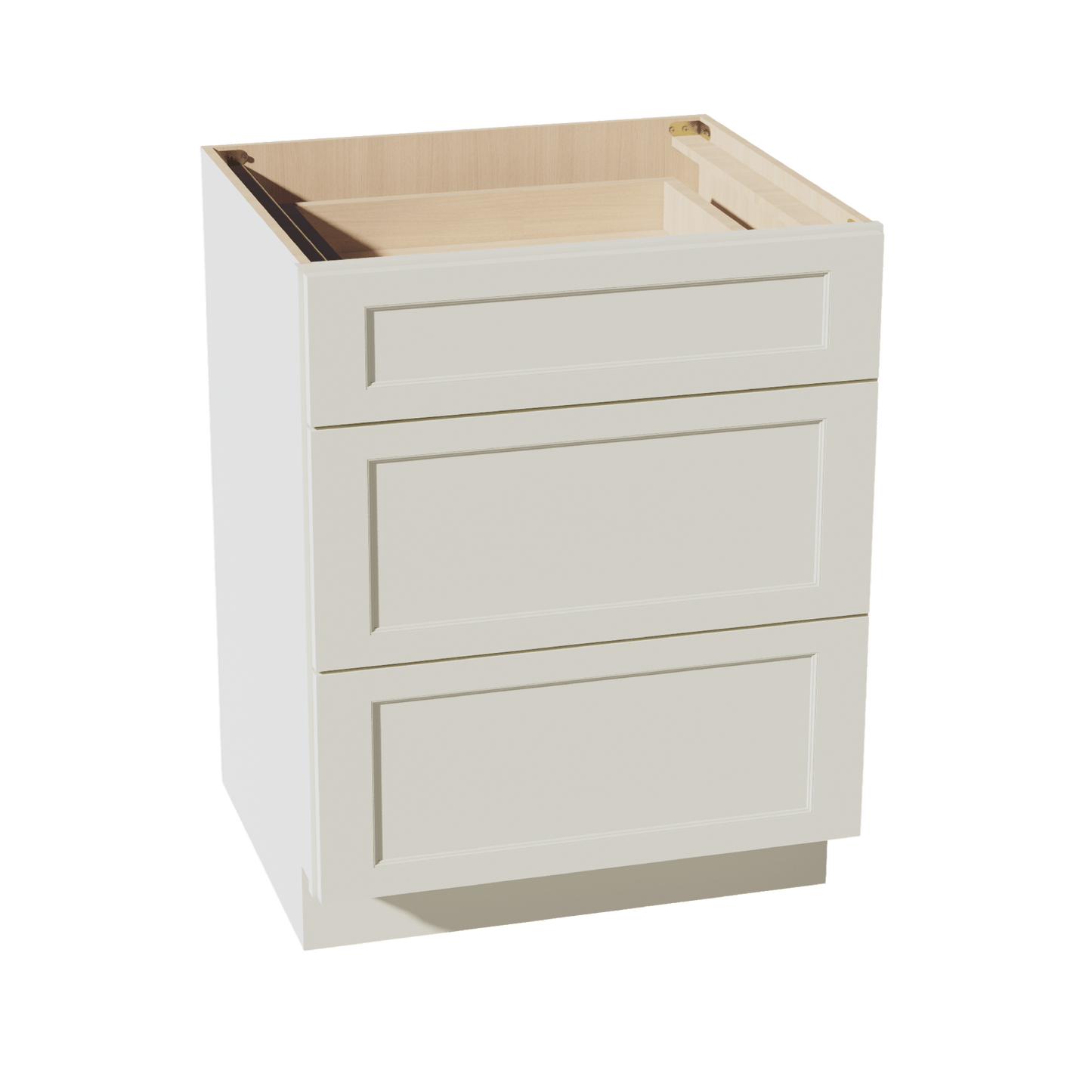 TW - DB27: Creamy White Shaker 27" 3 Drawers Base Cabinet - NextCabinets