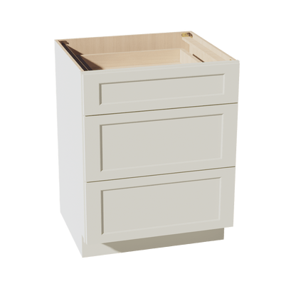 TW - DB27: Creamy White Shaker 27" 3 Drawers Base Cabinet - NextCabinets