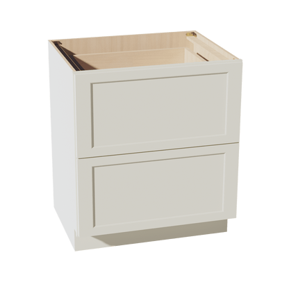 TW - DB30 - 2: Creamy White Shaker 30" 2 Drawers Base Cabinet - NextCabinets