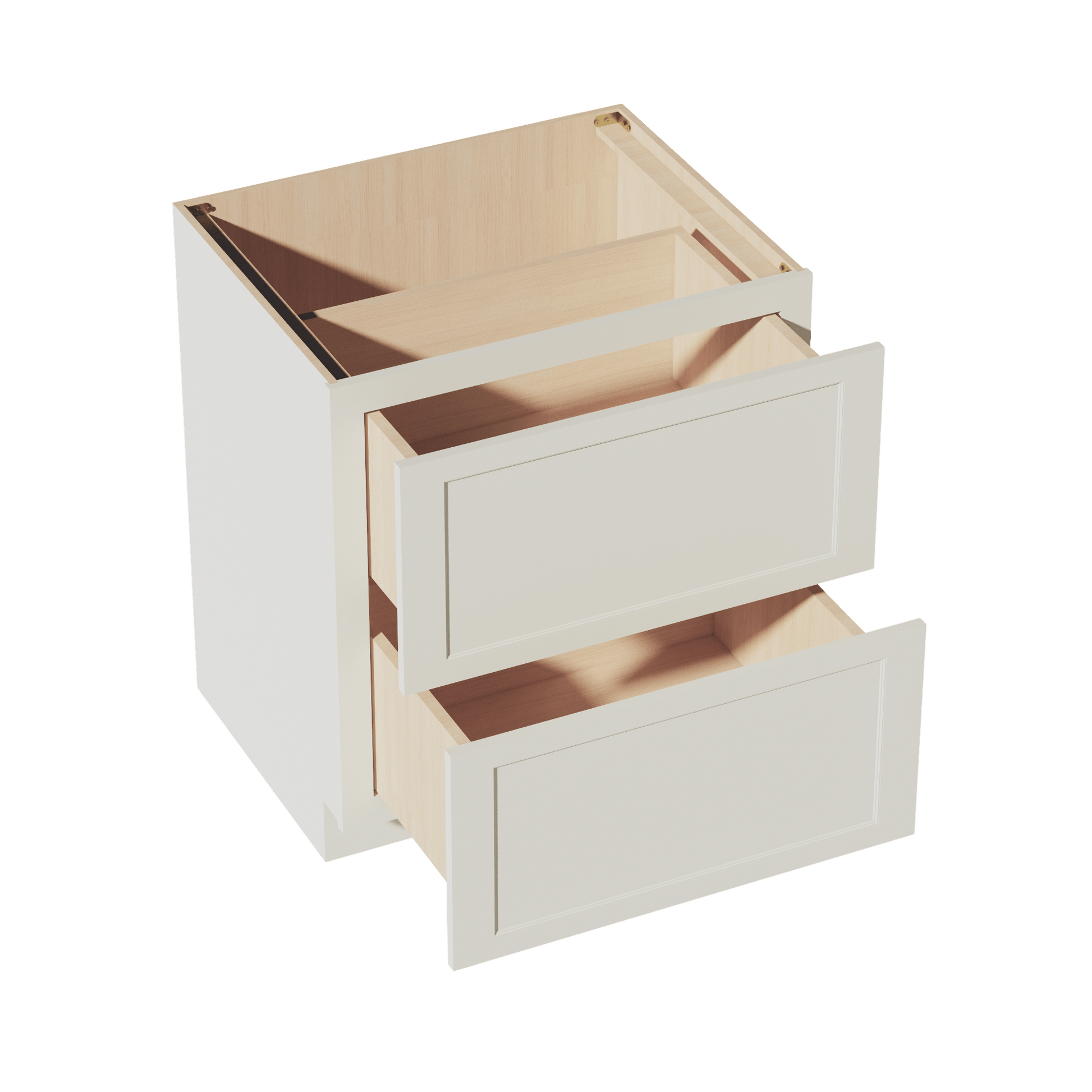 TW - DB30 - 2: Creamy White Shaker 30" 2 Drawers Base Cabinet - NextCabinets