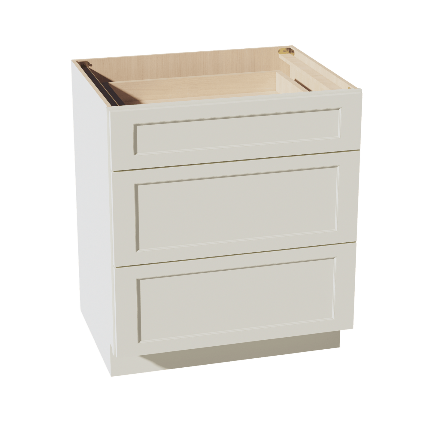 TW - DB30: Creamy White Shaker 30" 3 Drawers Base Cabinet - NextCabinets