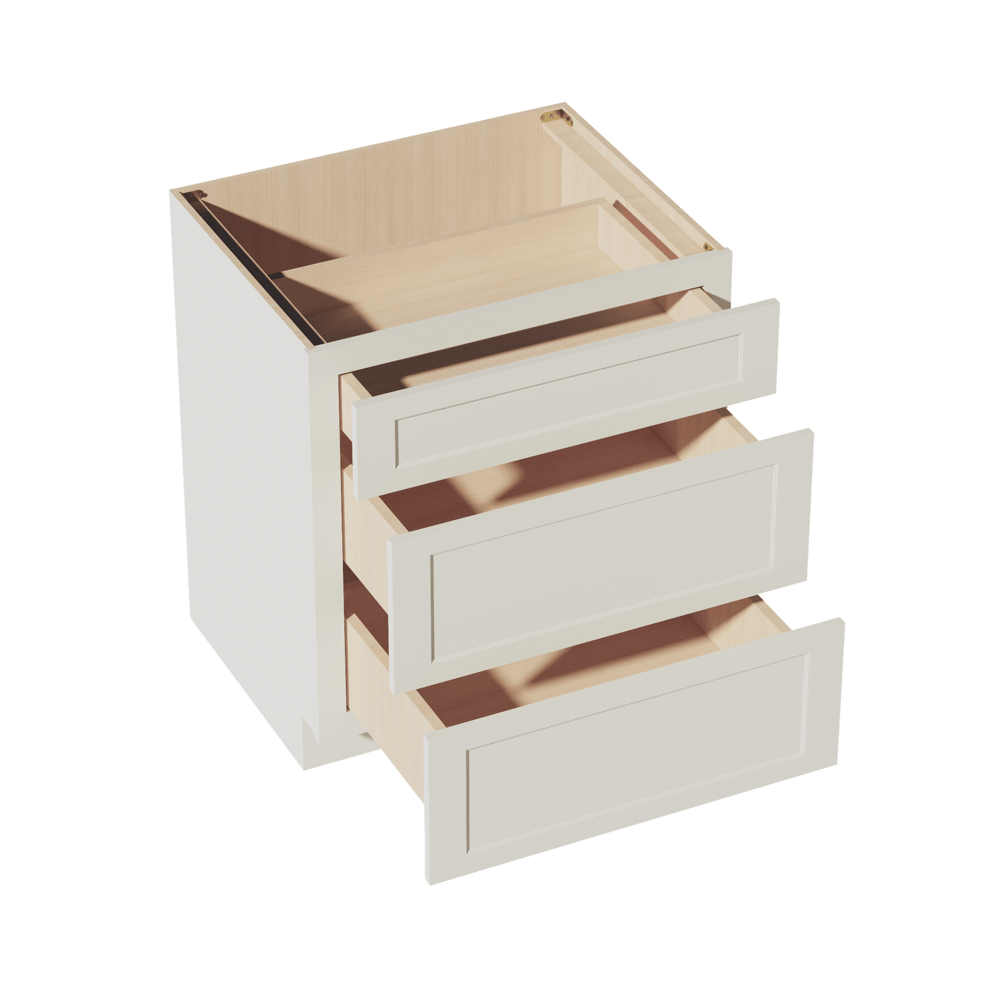 TW - DB30: Creamy White Shaker 30" 3 Drawers Base Cabinet - NextCabinets