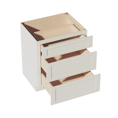 TW - DB30: Creamy White Shaker 30" 3 Drawers Base Cabinet - NextCabinets