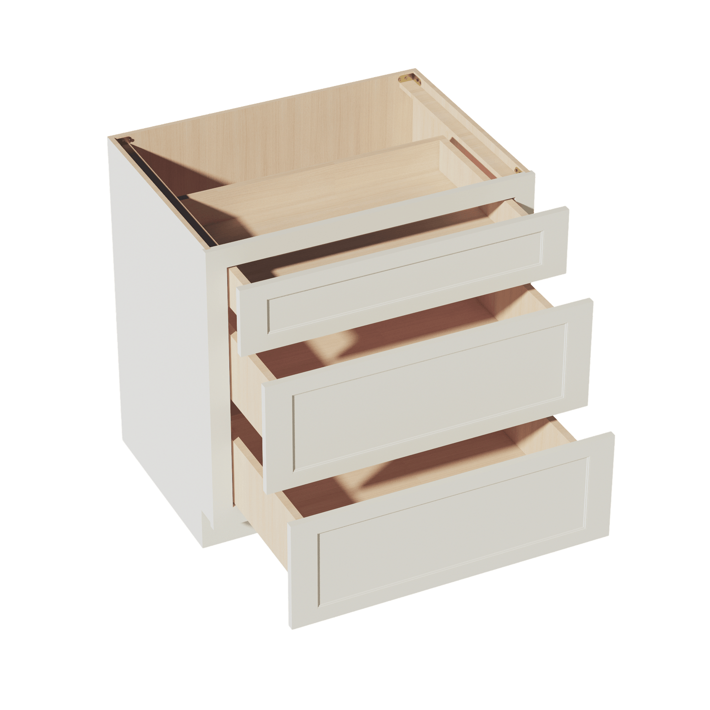 TW - DB33: Creamy White Shaker 33" 3 Drawers Base Cabinet - NextCabinets