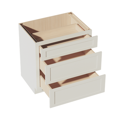 TW - DB33: Creamy White Shaker 33" 3 Drawers Base Cabinet - NextCabinets