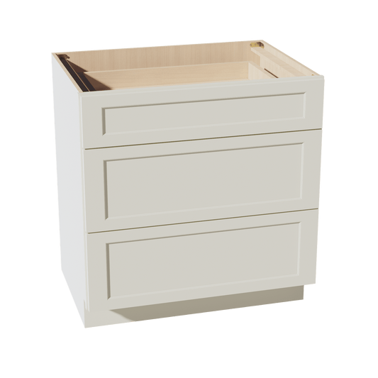 TW - DB33: Creamy White Shaker 33" 3 Drawers Base Cabinet - NextCabinets