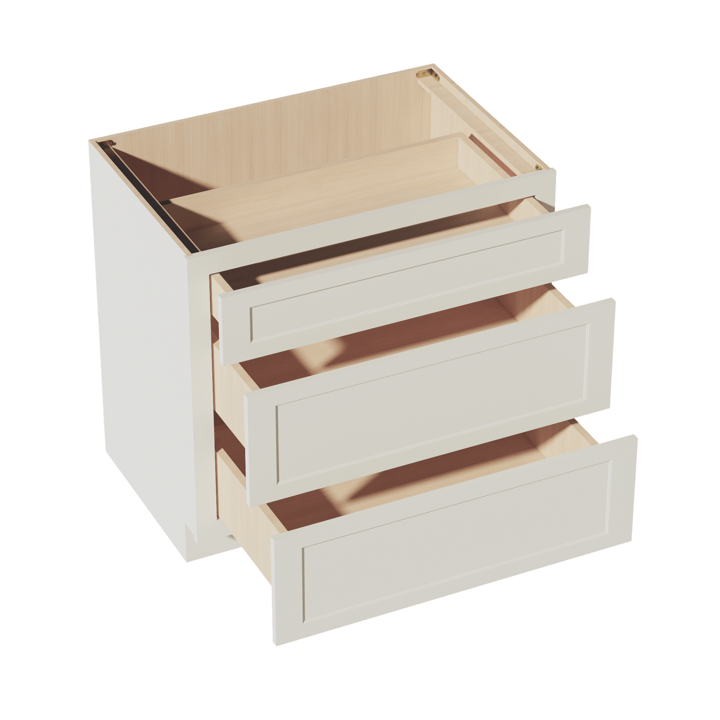 TW - DB36: Creamy White Shaker 36" 3 Drawers Base Cabinet - NextCabinets