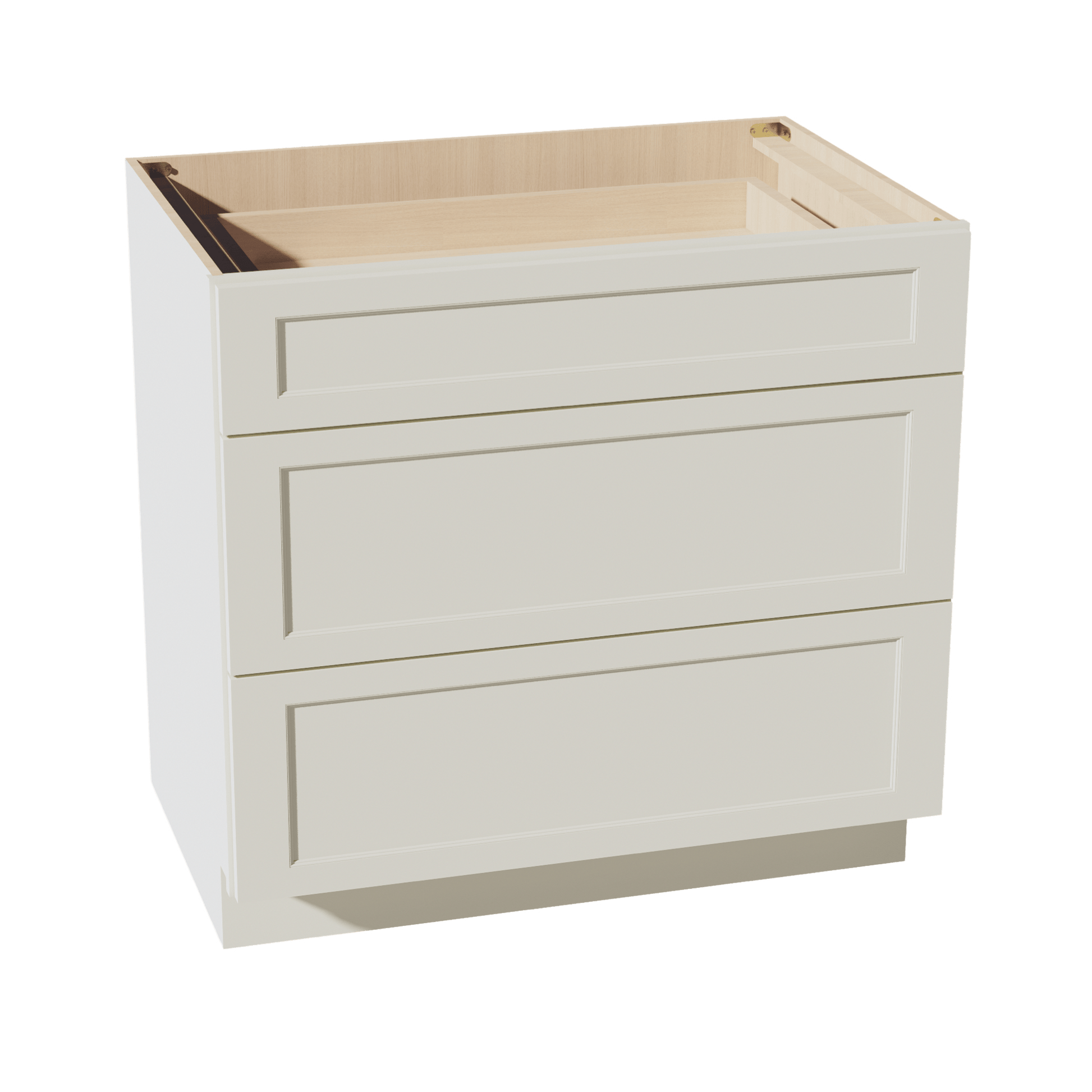 TW - DB36: Creamy White Shaker 36" 3 Drawers Base Cabinet - NextCabinets