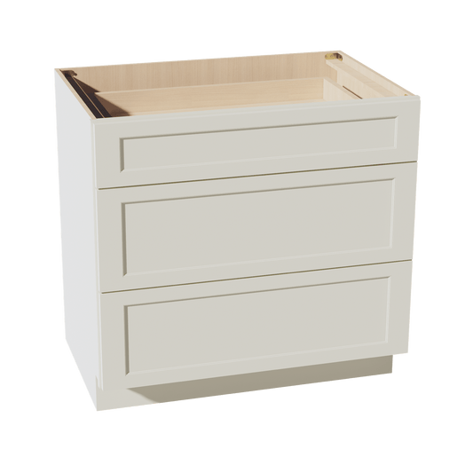 TW - DB36: Creamy White Shaker 36" 3 Drawers Base Cabinet - NextCabinets