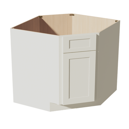 TW - DSB36: Creamy White Shaker 39" 1 Door 1 False Drawer Corner Sink Base Cabinets - NextCabinets