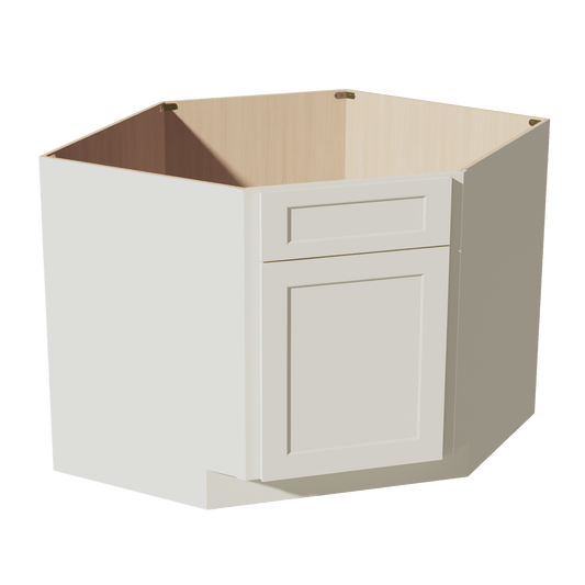 TW - DSB42: Creamy White Shaker 42" 1 Door - 1 False Drawer Corner Sink Base Cabinets - NextCabinets
