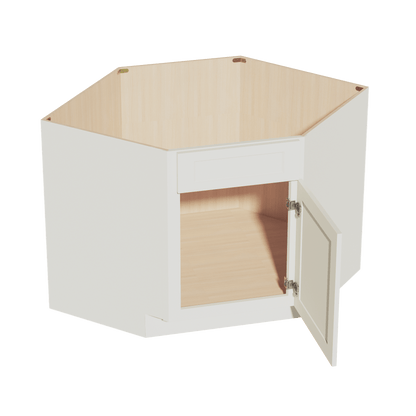 TW - DSB42: Creamy White Shaker 42" 1 Door - 1 False Drawer Corner Sink Base Cabinets - NextCabinets