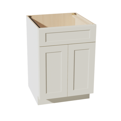 TW - SB24: Creamy White Shaker 24" 2 Doors 1 False Drawer Sink Base Cabinet - NextCabinets