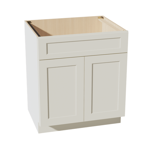 TW - SB30: Creamy White Shaker 30" 2 Doors 1 False Drawer Sink Base Cabinet - NextCabinets