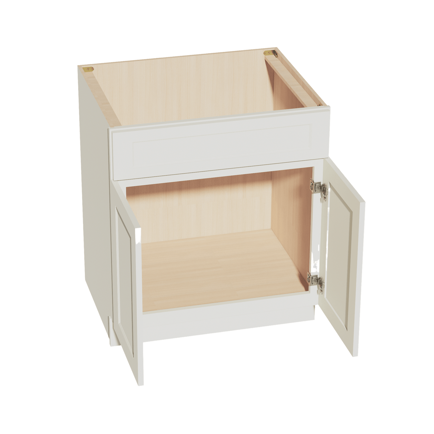 TW - SB30: Creamy White Shaker 30" 2 Doors 1 False Drawer Sink Base Cabinet - NextCabinets