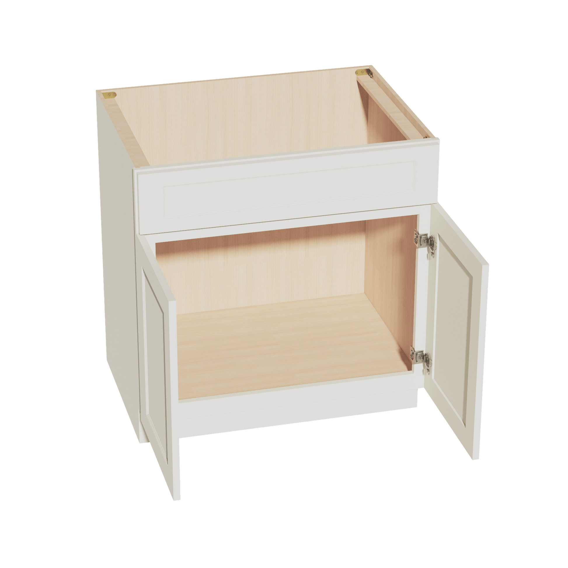 TW - SB33: Creamy White Shaker 33" 2 Doors 1 False Drawer Sink Base Cabinet - NextCabinets