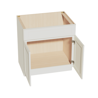 TW - SB33: Creamy White Shaker 33" 2 Doors 1 False Drawer Sink Base Cabinet - NextCabinets