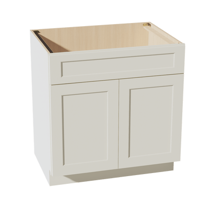 TW - SB33: Creamy White Shaker 33" 2 Doors 1 False Drawer Sink Base Cabinet - NextCabinets
