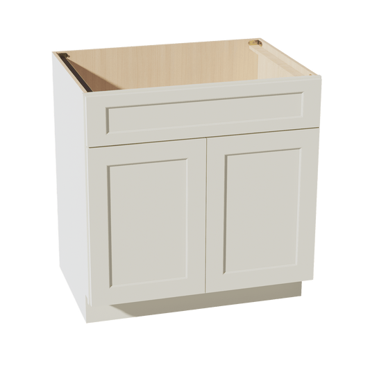 TW - SB33: Creamy White Shaker 33" 2 Doors 1 False Drawer Sink Base Cabinet - NextCabinets