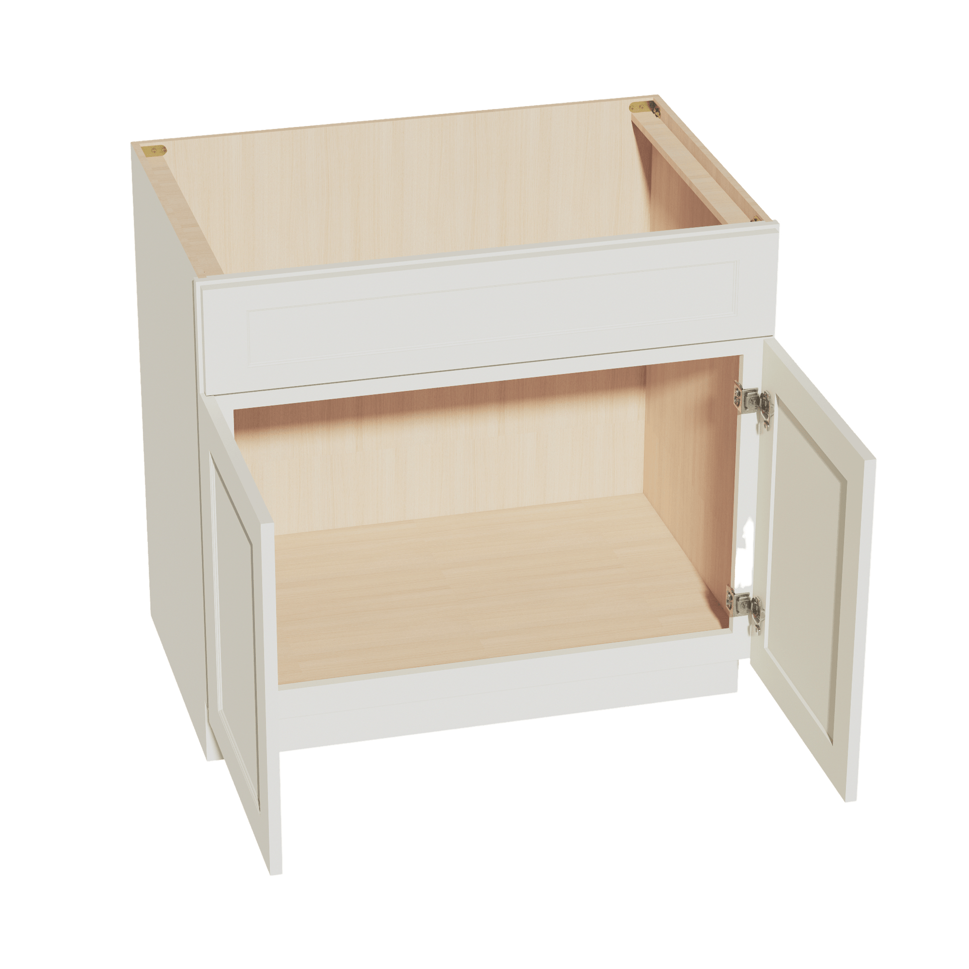 TW - SB36: Creamy White Shaker 36" 2 Doors 1 False Drawer Sink Base Cabinet - NextCabinets