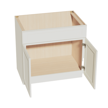 TW - SB36: Creamy White Shaker 36" 2 Doors 1 False Drawer Sink Base Cabinet - NextCabinets