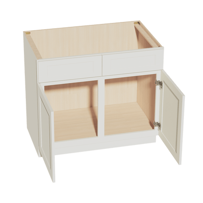 TW - SB39: Creamy White Shaker 39" 2 Doors 2 False Drawers Sink Base Cabinet - NextCabinets
