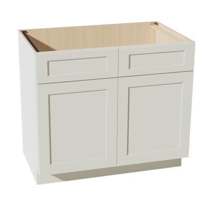 TW - SB39: Creamy White Shaker 39" 2 Doors 2 False Drawers Sink Base Cabinet - NextCabinets