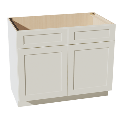 TW - SB42: Creamy White Shaker 42" 2 Doors 2 False Drawers Sink Base Cabinet - NextCabinets