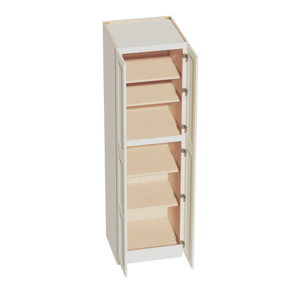 TW - TP2484: Creamy White Shaker 24"W x 84"H x 24"D 4 Door & 5 Shelves Tall Shelf Pantry Cabinets - NextCabinets