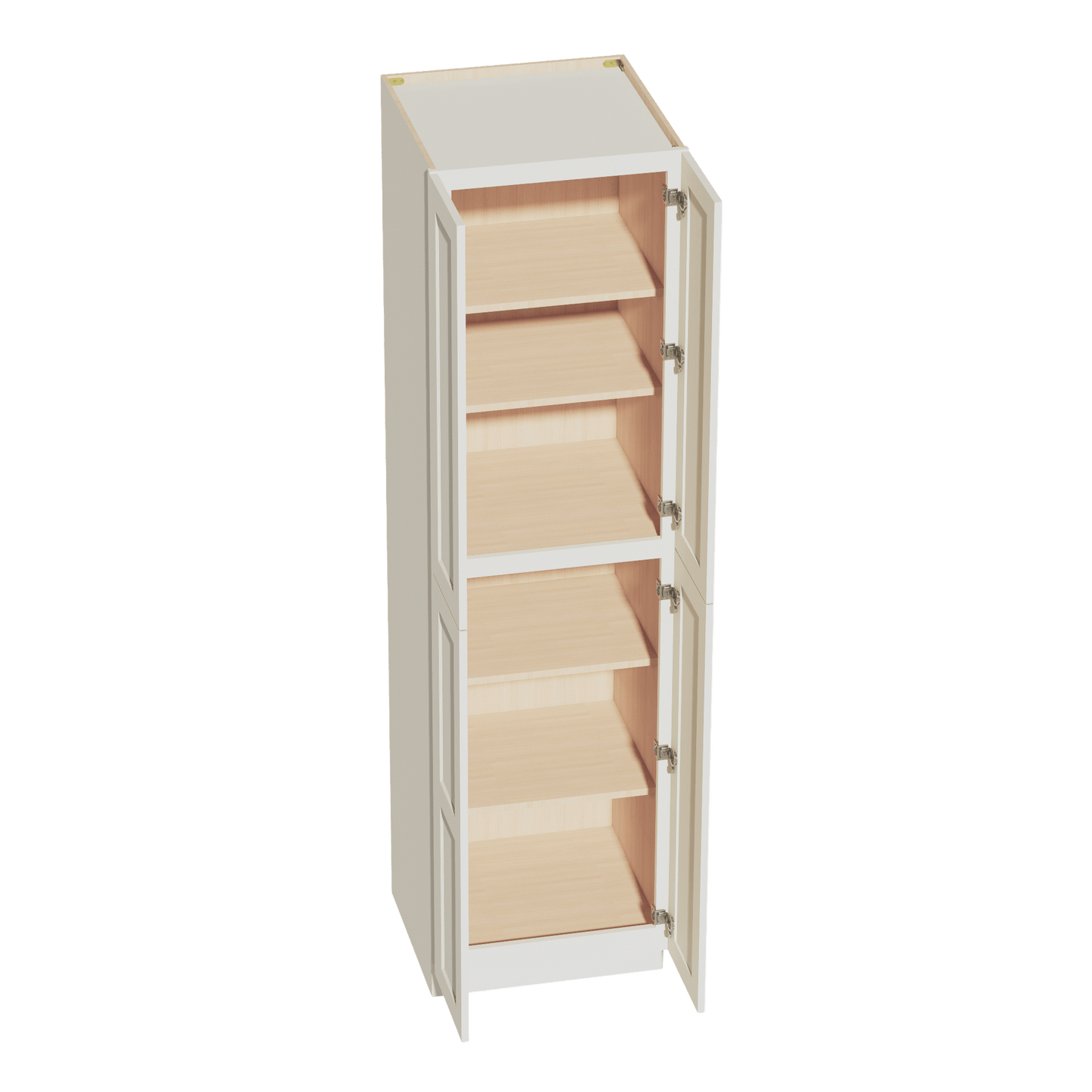 TW - TP2490: Creamy White Shaker 24"W x 90"H x 24"D 4 Door & 5 Shelves Tall Shelf Pantry Cabinets - NextCabinets