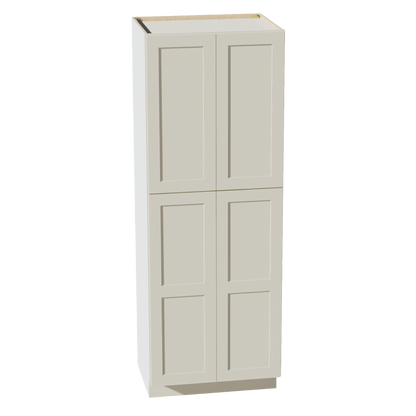 TW - TP3084: Creamy White Shaker 30"W x 84"H x 24"D 4 Door & 5 Shelves Tall Shelf Pantry Cabinets - NextCabinets