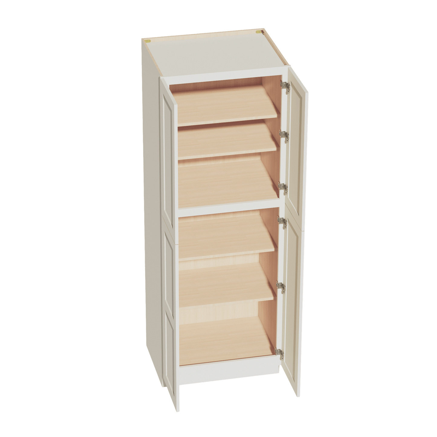 TW - TP3084: Creamy White Shaker 30"W x 84"H x 24"D 4 Door & 5 Shelves Tall Shelf Pantry Cabinets - NextCabinets