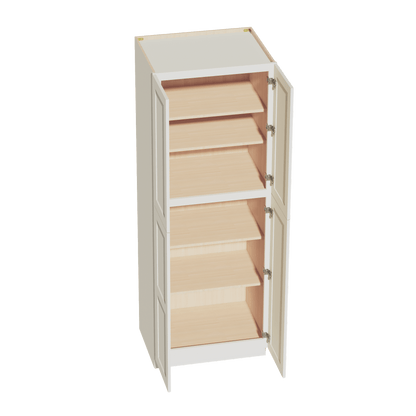 TW - TP3084: Creamy White Shaker 30"W x 84"H x 24"D 4 Door & 5 Shelves Tall Shelf Pantry Cabinets - NextCabinets
