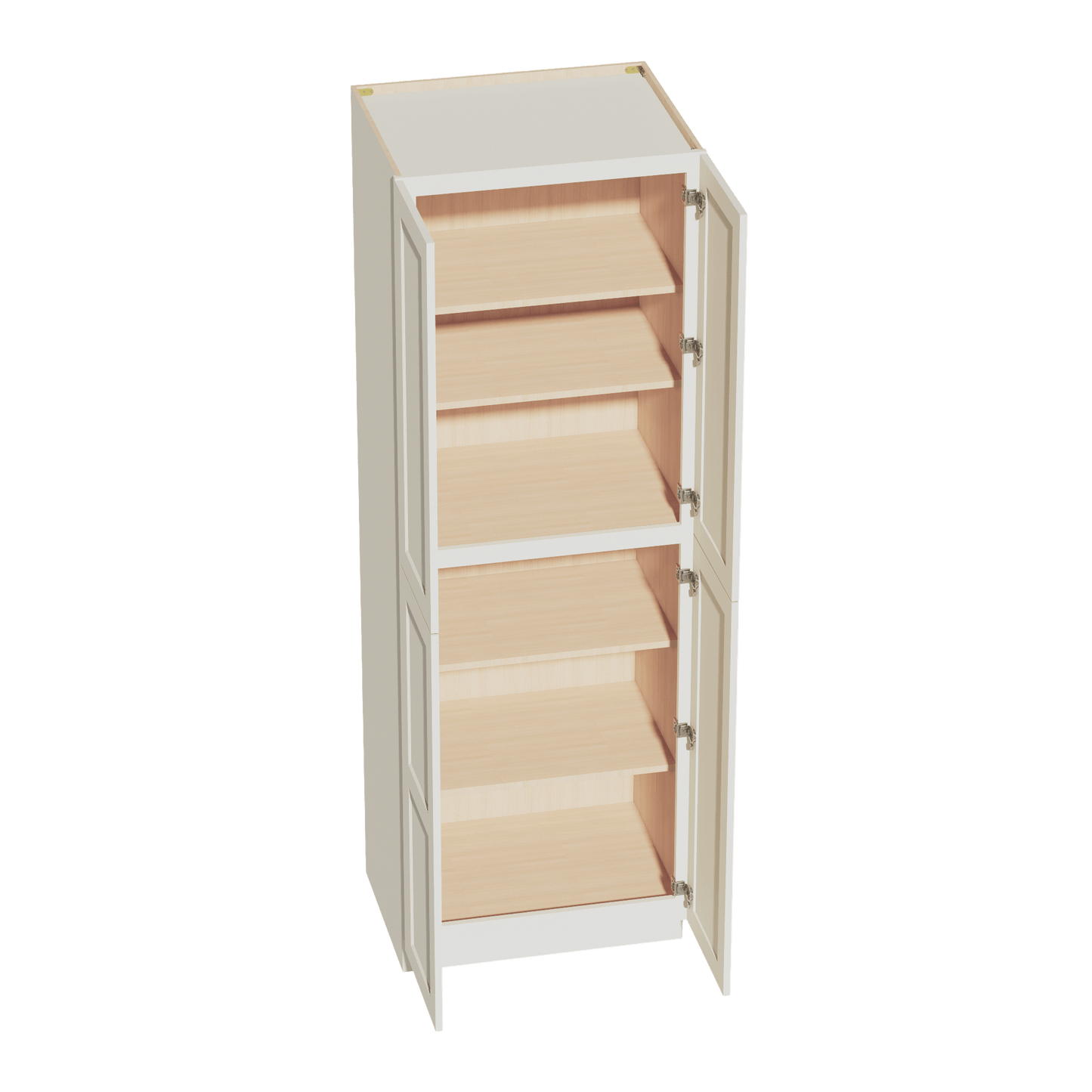 TW - TP3090: Creamy White Shaker 30"W x 90"H x 24"D 4 Door & 5 Shelves Tall Shelf Pantry Cabinets - NextCabinets