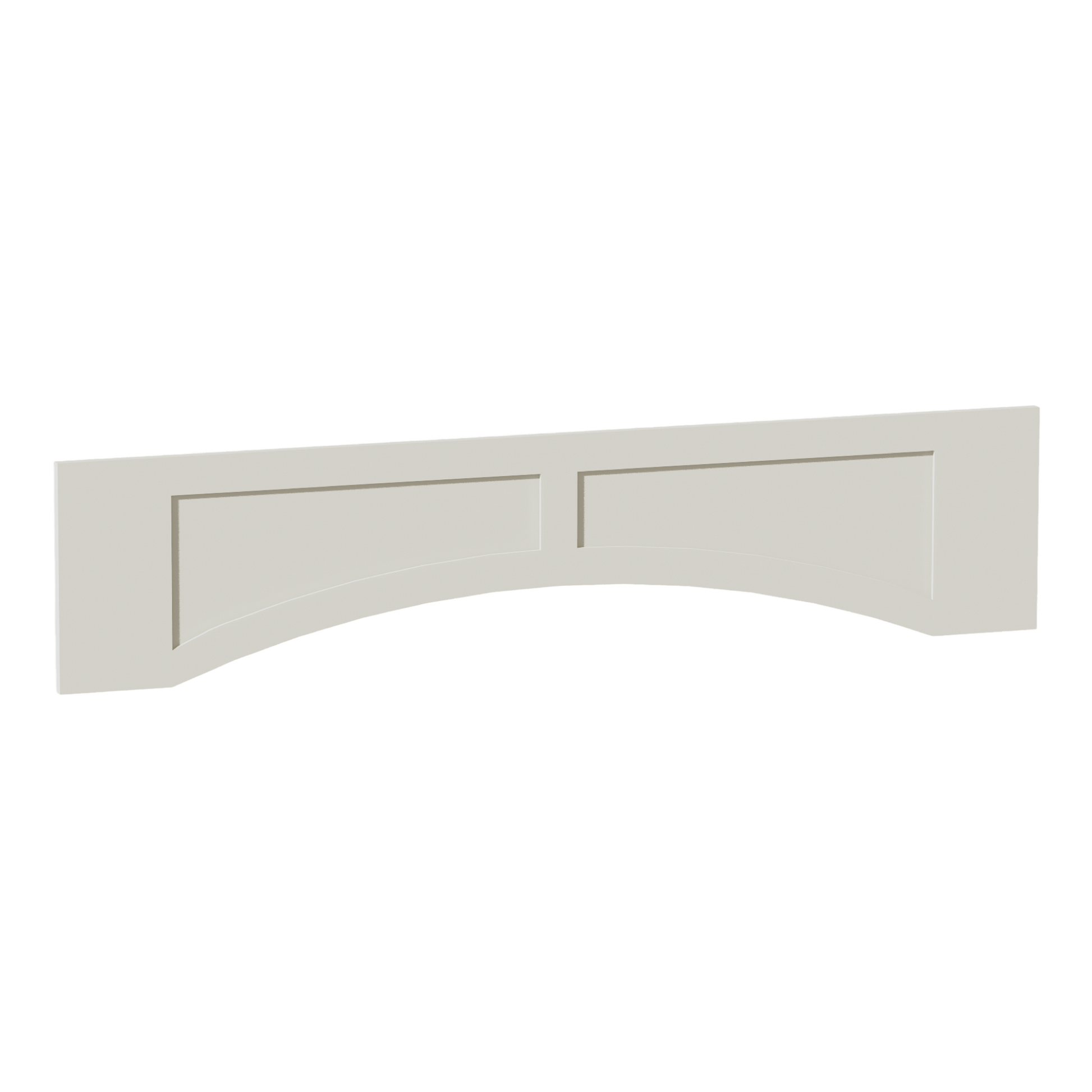 TW - VARP54: Creamy White Shaker 54"W x 12"H x 3/4"D Arched Valance with Raised Panel - NextCabinets